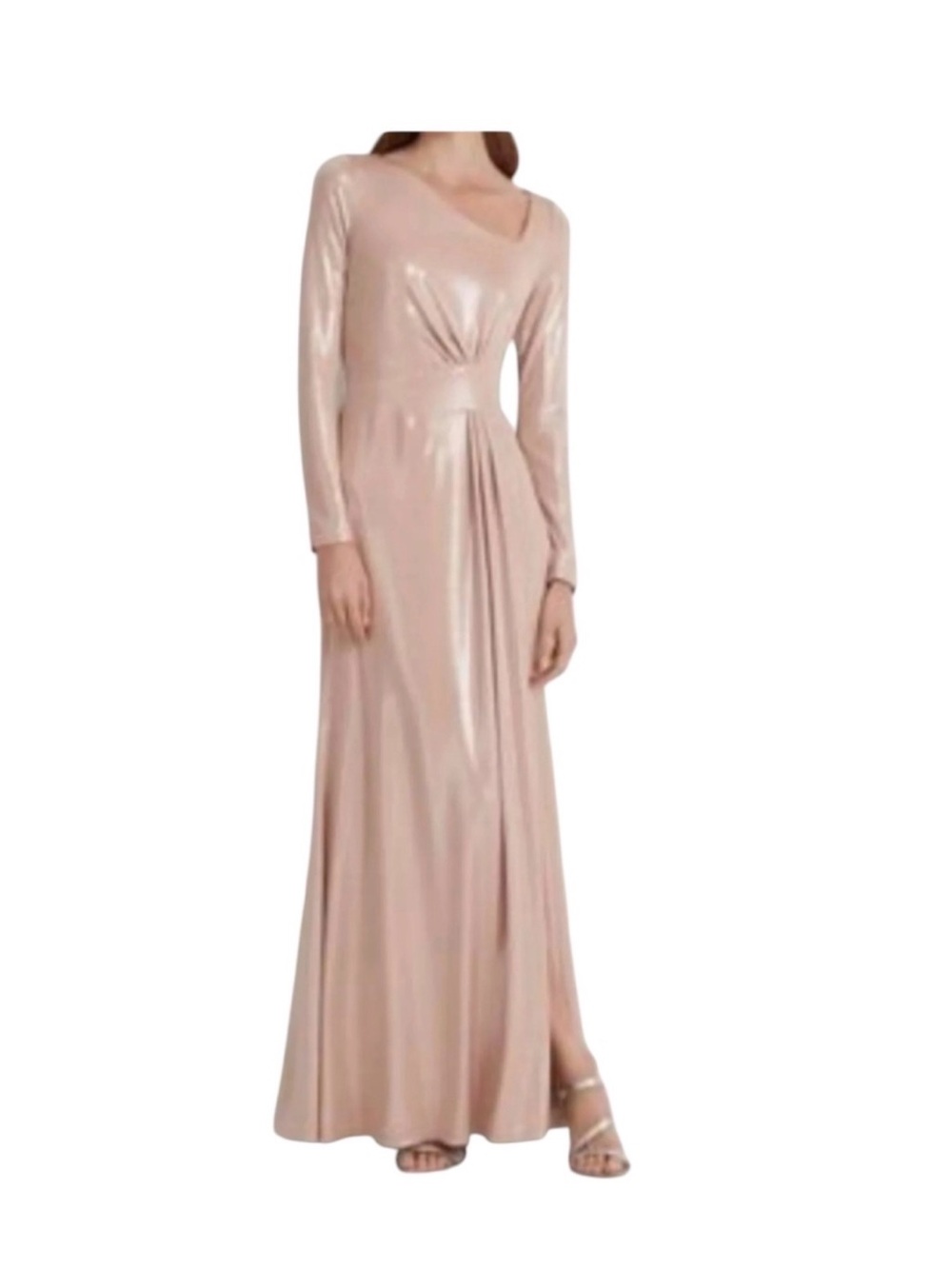 Lauren Ralph Lauren Long-Sleeve Rose Gold Satin Maxi Dress